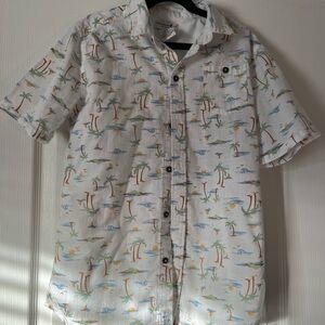 Caribbean Joe White and Multicolor Palm Print Shirt